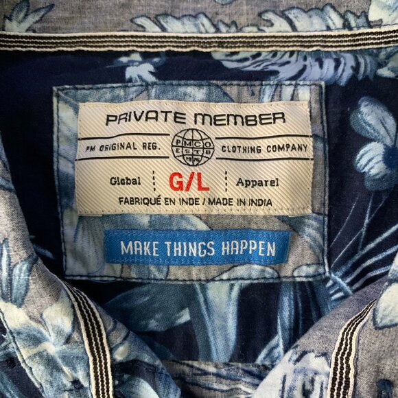 Private Member Button Up Hawaiian Shirt L Blue Floral Short Sleeves Pocket - Picture 6 of 6